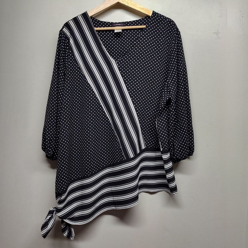 Cocomo Tunic Top Women Size XL Black Loose 3/4 Sleeve Modest Bohemian Casual